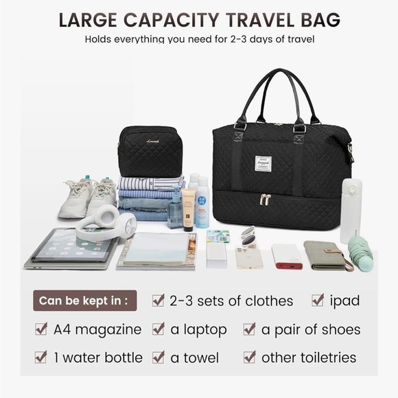 NWT LOVEVOOK Black Quilted Travel Bag Set - Picture 7 of 12